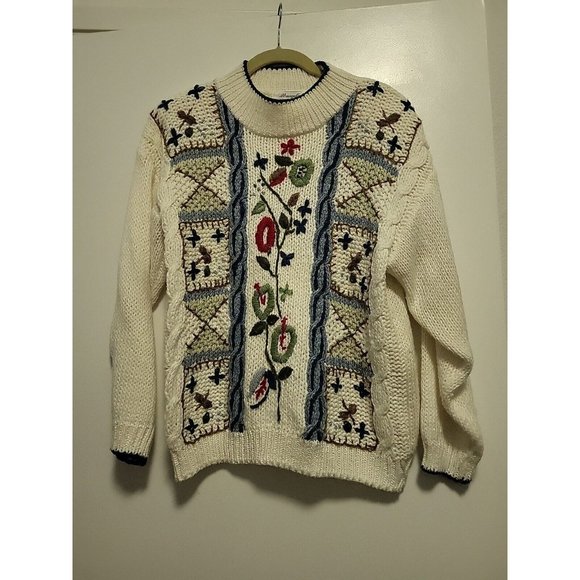 Vintage Margules Women's Floral Embroidered  Knit Sweater Med - Picture 1 of 7
